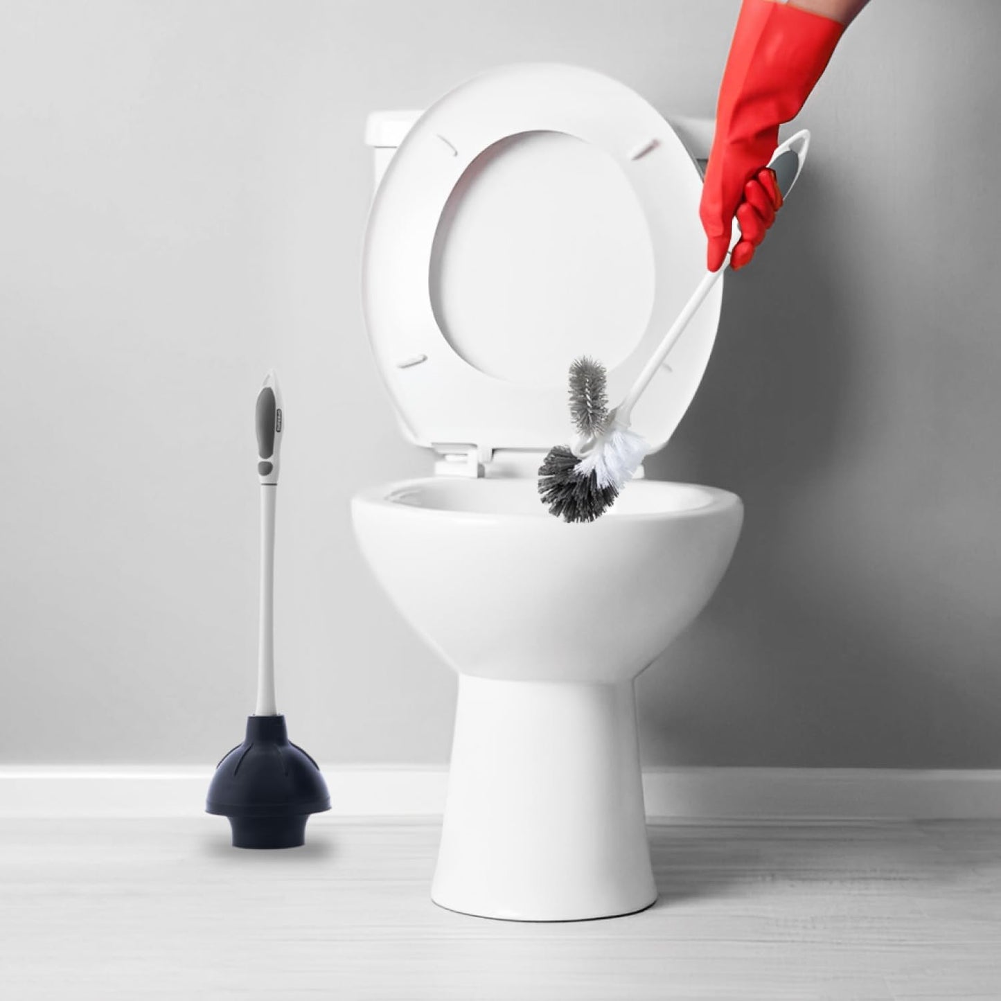 Superio Toilet Bowl Brush and Holder with Under Rim Cleaner for Bathroom, Toilet Brush and Caddy with Non Scratch Bristles and Under Rim Lip Brush