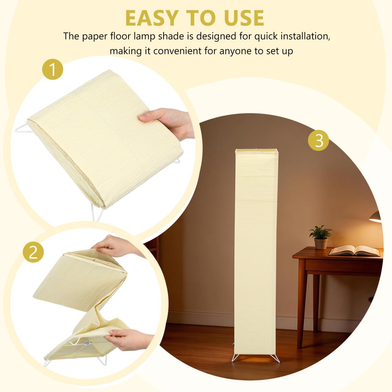 FAVOMOTO Japanese Paper Floor Lamp Shade - Foldable Decorative Paper Lampshades Cover Replacement for Modern Home Living Room Bedroom and Office