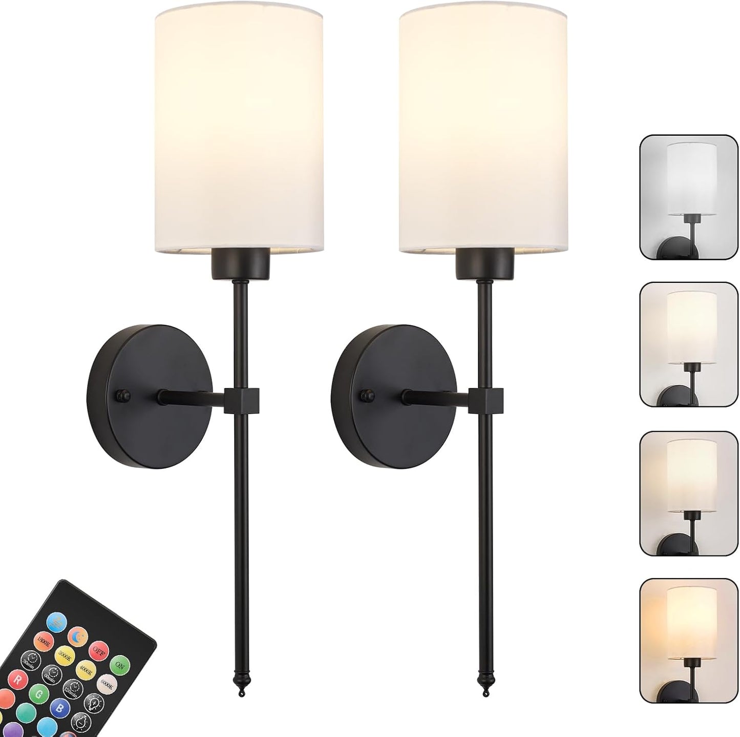 Battery Operated Wall Sconces Set of Two,Wireless Rechargeable Wall Light With Remote Control, Dimmable, Amber Light/Warm White/Natural White/Daylight/RGB, Timer,for Living Room,Bedroom,Entryway,Gold