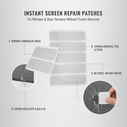 Self-Adhesive Fiberglass Screen Patch Kit for Windows and Doors, No-Frame Removal Repair, Multicolor Mesh Covers