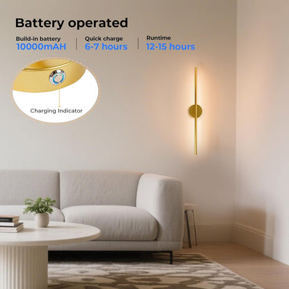 GvvooHome Battery Operated Wall Sconces Set of 2, Detachable 360°Rotate Wall Lamps, 3000-6500K Dimmable with Remote Control, 10000mAh Rechargeable Wall Light for Bedroom, Living Room, 28.3" Black Gold