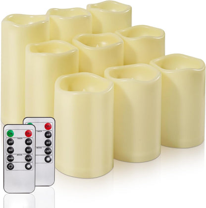 Homemory 3 Pack Flameless Candles, Outdoor Waterproof, Battery Operated LED Pillar Candles with Remote Control and Timer, Plastic, Long Lasting，4”5”6”