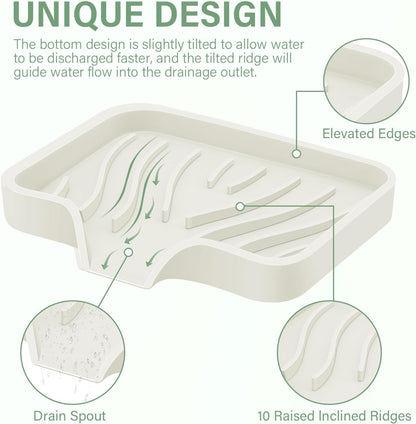 Silicone Soap Dish with Drain, SAISN Kitchen Soap Tray for Shower 2 Pack Self Draining Soap Dish Soft Bathroom Soap Holder for Kitchen Sink Flexible Portable Soap Saver, White