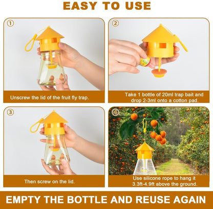 Outdoor Fly Traps with Natural Fruit Fly Bait Refill,Reusable Fruit Flies Trap Jar for Fruit and Vegetable Garden(Only Catch Fruit Trees and Melon Vines Fly)