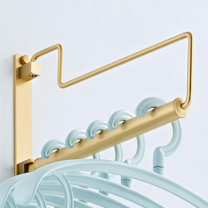 NEWRAIN Folding Wall Mounted Clothes Hanger Rack Clothes Hook Solid Brass with Swing Arm Holder Clothing Hanging System Closet Storage Organizer Heavy Duty Drying Rack Wall Mount,Brushed Gold