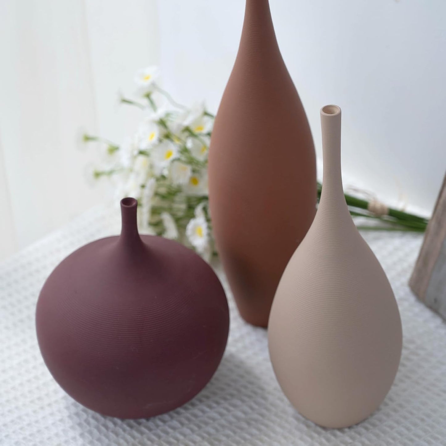 Relexome White Ceramic Vase Modern Boho Wabi-Sabi Flower Vase Set of 3 Decorative Aesthetic Vases for Centerpieces Pampas Matte Minimalist Vases for Living Room Table Shelf Home Decor Gift