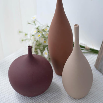 Relexome White Ceramic Vase Modern Boho Wabi-Sabi Flower Vase Set of 3 Decorative Aesthetic Vases for Centerpieces Pampas Matte Minimalist Vases for Living Room Table Shelf Home Decor Gift