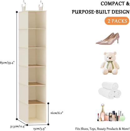 Hanging Shoe Organizer for Closet with 8 Shelves,Mesh Pockets-Wider Hanging Shelves for Shoes,Clothes,Hats with Sturdy Bamboo-Supported Design (Beige)