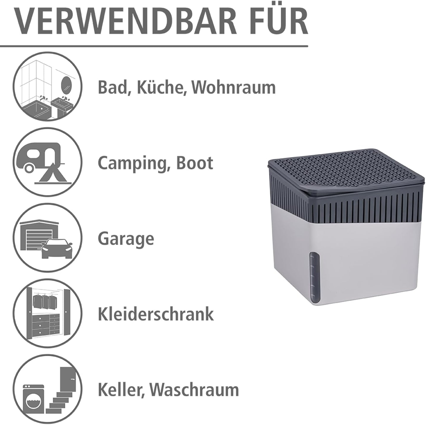 WENKO Portable Dehumidifier Cube Design, Compact and Rechargeable Dehumidifier for Bathroom, Closet, Bedroom, Garage, Covers up to 2800 Cubic Feet, 2.2lbs, Beige, 6.18 x 6.5 x 6.5
