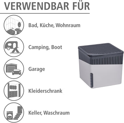 WENKO Portable Dehumidifier Cube Design, Compact and Rechargeable Dehumidifier for Bathroom, Closet, Bedroom, Garage, Covers up to 2800 Cubic Feet, 2.2lbs, Beige, 6.18 x 6.5 x 6.5