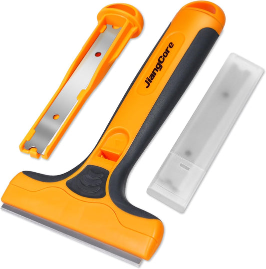 JiangCore Wide Razor Blade Scraper Tool – 4" Scraper Tool with 15 Extra Replacement SK5 Blades,Glass Cleaner for Stove Tops, Windows, Paint Removal and Adhesive Residues