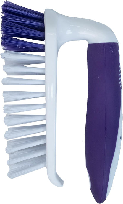 Fabuloso Cleaning Brush, Compact Hand Scrub Brush with Easy Grip Rubber Texture for Kitchen, Bathroom, Tile, Baseboards and Floors, Firm Bristles for Indoor Surface Cleaning, White & Purple, 6 Inch