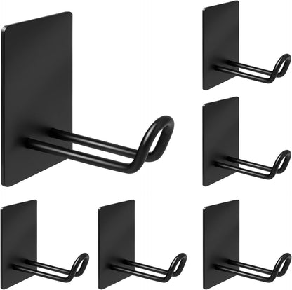 Self Adhesive Hooks Heavy Duty, Large Stainless Steel Towel Hooks, No Drill Sticky Hooks, Long Stick on Shower Wall Hooks for Hanging Hat Coat Key Headphone (Black(4Pcs))