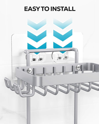 Nieifi Bar Soap Holder, Adhesive Soap Dish for Bathroom Shower Wall | Stainless steel, 2 tier, razor holders, 8 hooks, bathtub, kitchen sink, wall mounted, no drilling, counter, black