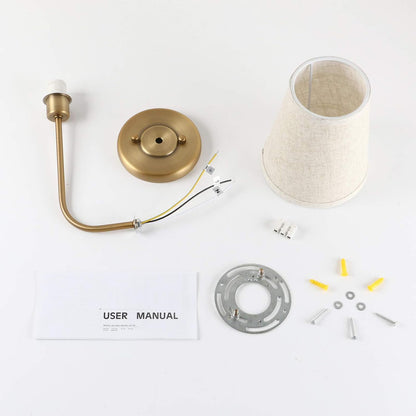 Pathson Set of 2 Vintage Wall Sconces Linen Fabric Shade, Hardwired Bathroom Vanity Lights Brass Finish, Industrial Wall Mounted Fixtures for Bedroom Living Room (Antique Brass)