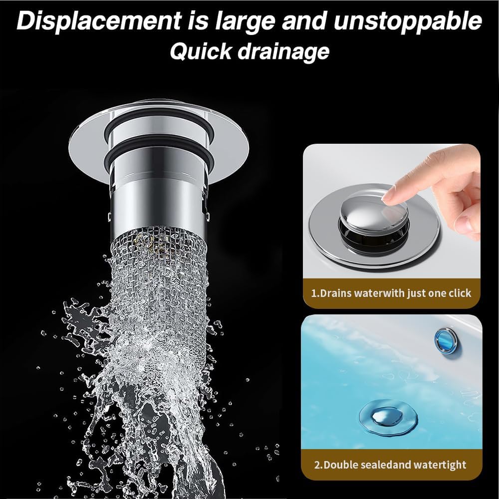 Stainless Steel Floor Drain Filter,Bathroom Sink Stopper Hair Catcher with Removable Stainless Steel Filter Basket Hair Catcher,Isolate Odor Pop Up Sink Drain Filter（2Pcs） (2Pcs)