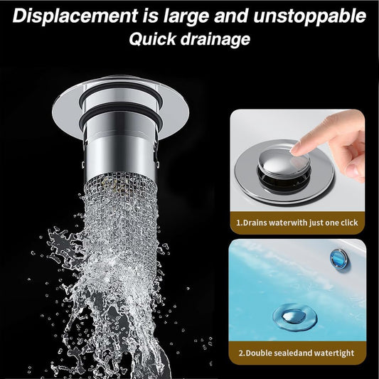 Stainless Steel Floor Drain Filter,Bathroom Sink Stopper Hair Catcher with Removable Stainless Steel Filter Basket Hair Catcher,Isolate Odor Pop Up Sink Drain Filter（2Pcs） (2Pcs)