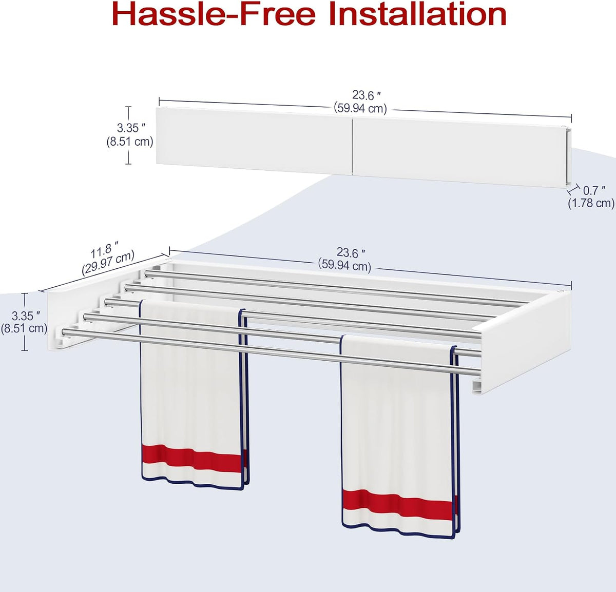 Wall Mounted Drying Rack 31.5", Foldable Laundry Drying Rack with Stainless Steel Rods, Retractable Laundry Space Saver for Indoor & Outdoor Use, Include Wall Template