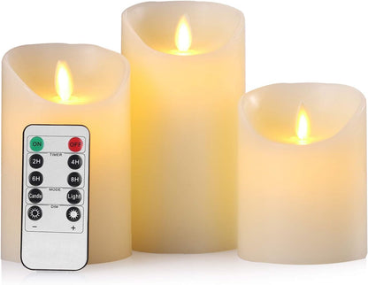 AKU TONPA Flameless Candles Battery Operated Pillar Real Wax Flickering Electric LED Candle Gift Sets with Remote Control Cycling 24 Hours Timer, Pack of 6 (3" D x 4" H, Ivory)