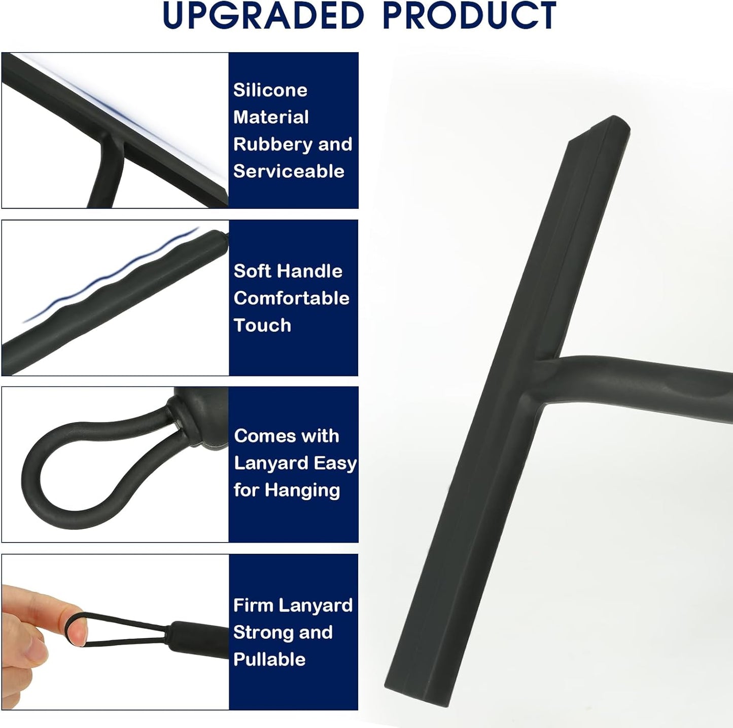 Shower Squeegee for Shower Glass Door Bathroom Accessories Squeegee Scraper Scrubber Rubber Blade with Holder Wiper Cleaning Tool for Bathroom Tile Window and Mirror- Black - 9 Inch