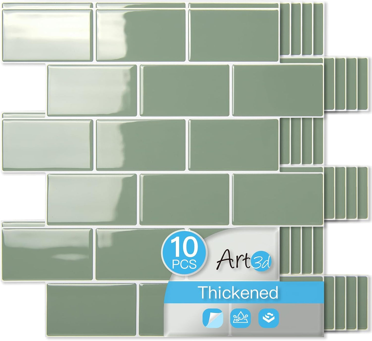 Art3d Peel and Stick Backsplash for Kitchen White Subway (10 Tiles, Thicker Design)