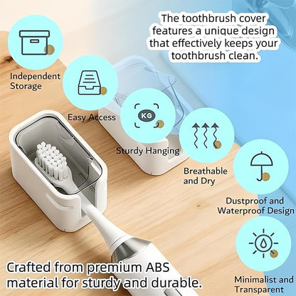 2PCS Toothbrush Holders for Bathrooms, Minimalist Wall-Mounted Organizer with Cover, Single Toothbrush Dispenser Storage Organizer for Space-Saving Countertop Solution for Home & Travel (White, Gray)