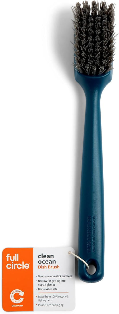 Full Circle Clean Ocean, Heavy Duty Dish Brush, Tough Bristles and Built-in Scraper, Perfect for Cast Iron, Sustainably Made 100% From Recycled Ghost Fishing Nets