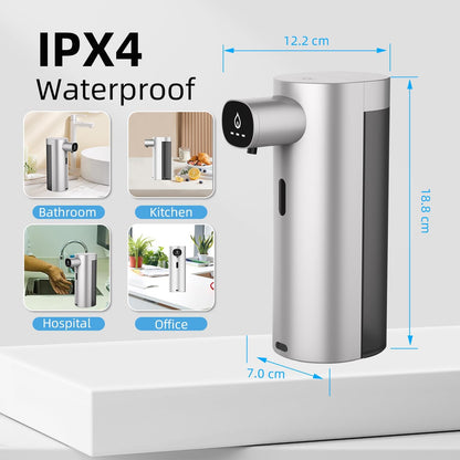 Automatic Liquid Soap Dispenser Touchless, USB Rechargeable Smart Hand Soap Dispenser, 13.5oz/400ml, 3-Level Adjustable, Compatible with Thick Thin Dish Soap for Bathroom Kitchen, Clog-Free (Silver)