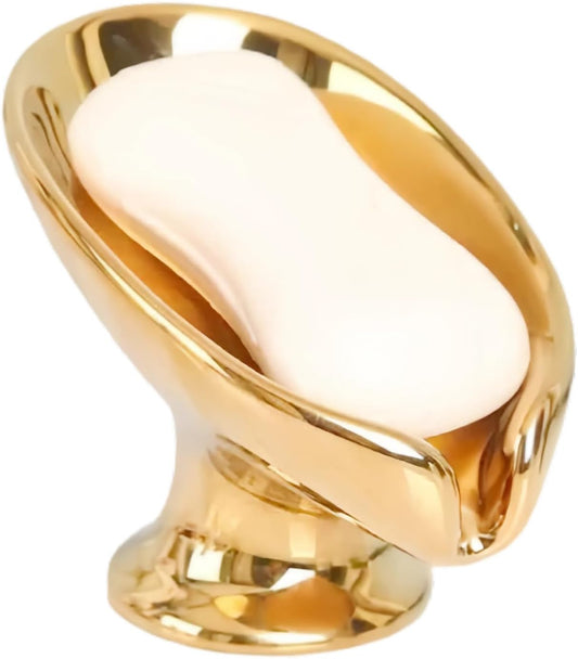 Bar Soap Holder, Soap Dish for Shower, Self Draining Soap Dish, Metallic Glossy Ceramic Soap Holder, Used for Sinks, Bathrooms, Showers,Kitchens (Golden)