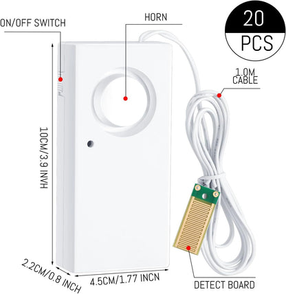 Hoteam 5 Pcs Water Sensor Alarm Leak Detector 120db Water Leak Alarm 9v Battery Flood Sensor Detector Overflow Security Alert for Home Basement Kitchen Garage Bath Tub Sink, White