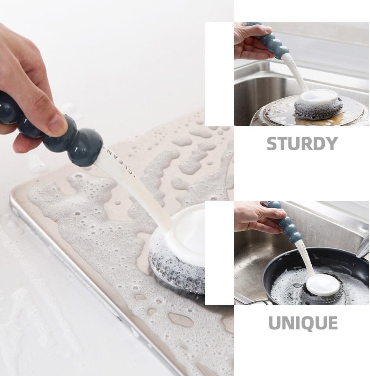 Healeved Kitchen Dish Scrubber with Handle, Small Steel Wire Scrubbing Brush for Pots and Pans, Household Non-Scratch Kitchen Cleaning Brush for Dishwashing and Sink Cleaning