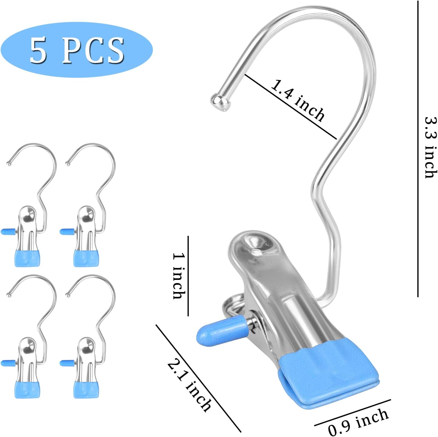 FuninCrea Laundry Hooks Clip, 5 Pcs Stainless Steel Anti-Slip Boot Laundry Hanger Clips Portable Heavy Duty Multi-Functional Single Hanging Clothes Clips for for Scarf, Gloves, Shoes, Socks (Blue)