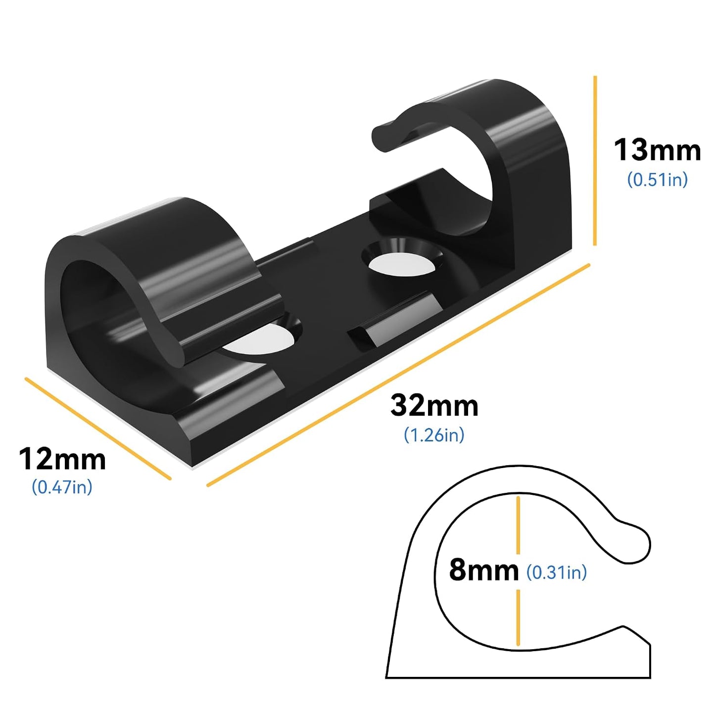 CableGeeker 50Pcs Adhesive Cable Clips, Cord Management Clips Wire Holders for Cords Cable Holder Clip Cable Management Clips for Under Desk/Car/Wall/TV/PC/Ethernet Cable (Black)