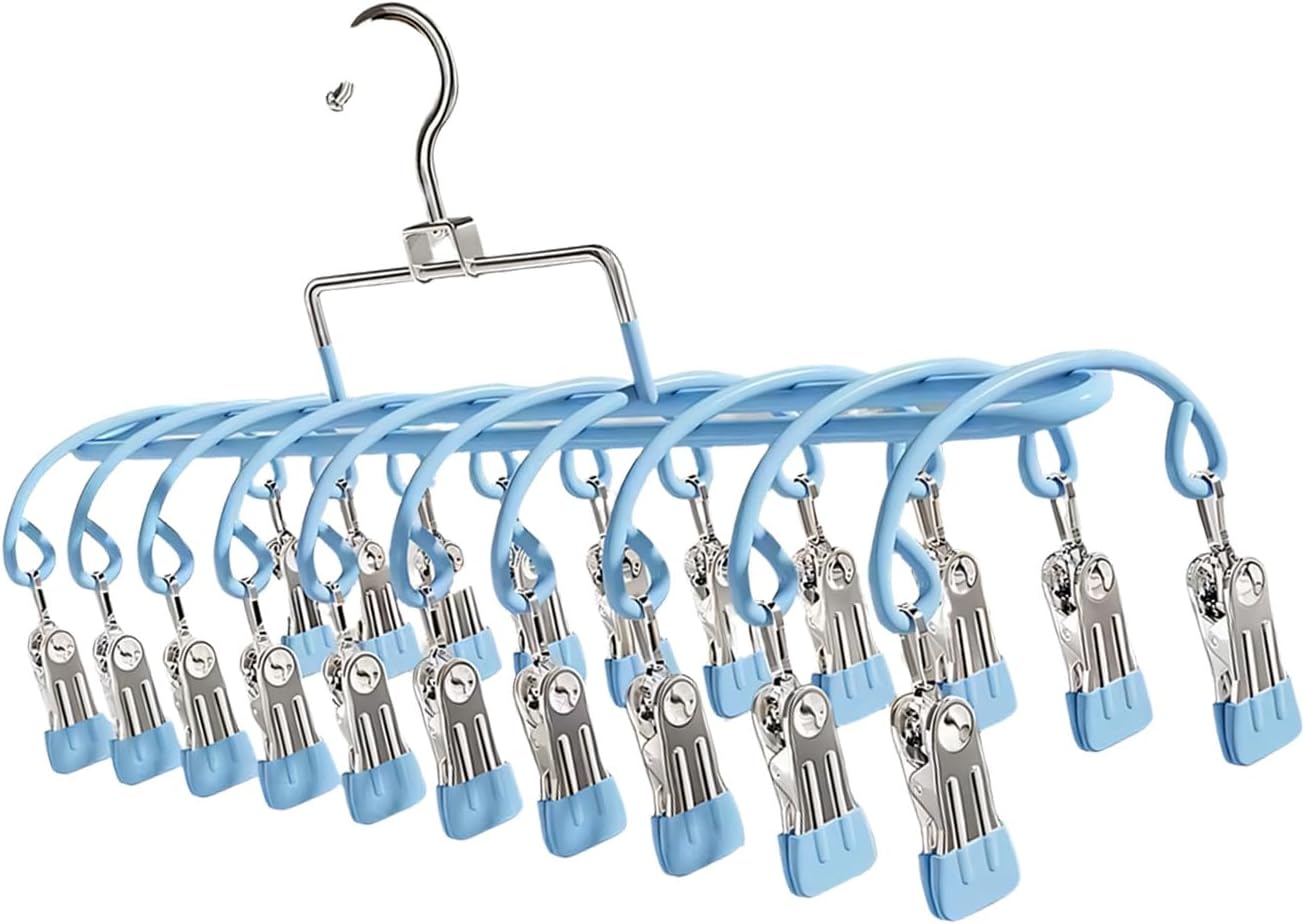 Stainless Steel Garment Hanger 20 Secure Foldable Clips Home Vacation Accessory Outdoor Portable Garment Drying Hanger