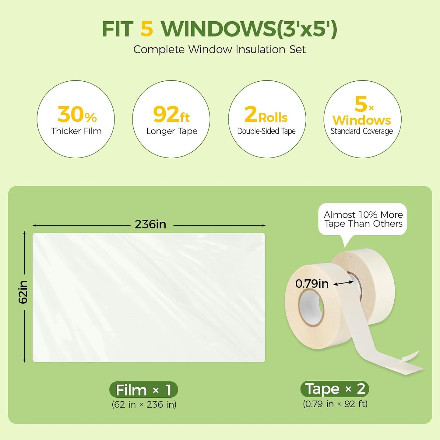 FLYZZZ Patio Door Window Insulation Kit, 84X120in Heavy Duty (0.9 Mil) Winter Shrink Film, Indoor Plastic Covering with Wide Tape for One Standard Patio Door/Extra Large Window