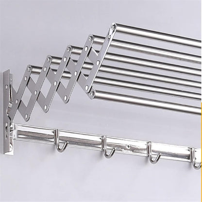 Expandable Wall Mounted Folding Clothes Horse Dryer Rack Retractable Laundry Drying Rack Clothes Airers Washing Line Indoor Towel Hooks Elegant70Cm,40cm