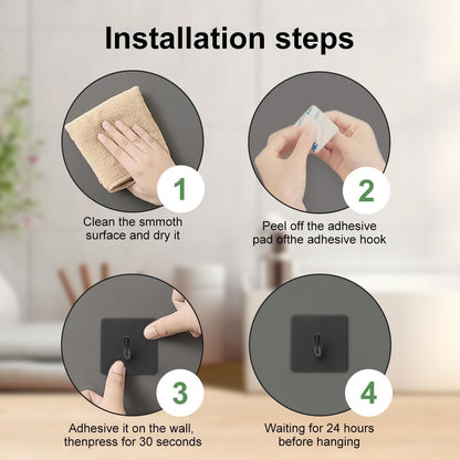 4 Pcs Stainless Steel Adhesive Hooks, Heavy Duty Waterproof in Shower Hook for Hanging Loofah, Towels, Clothes, Robes for Bathroom Removable Adhesive Wall Door Hangers, Black