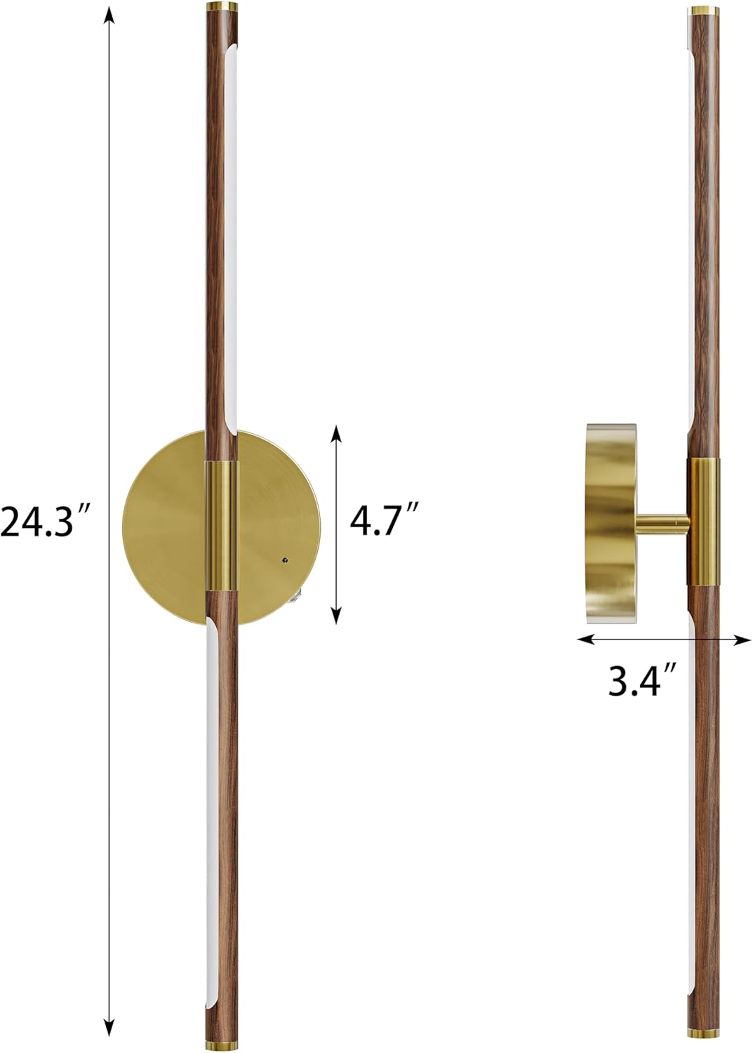 24 Inch Battery Operated Wall Sconce Set of 2, Dimmable Battery Sconces with Remote Control, 8000 mAh Rechargeable Sconces, 350° Rotate Modern LED Lights for Bedroom, Living Room, Black Gold