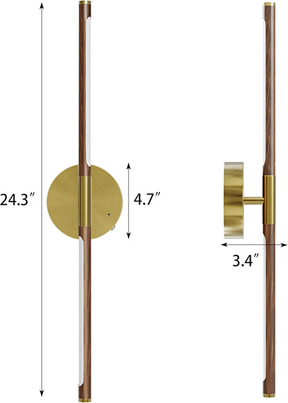 24 Inch Battery Operated Wall Sconce Set of 2, Dimmable Battery Sconces with Remote Control, 8000 mAh Rechargeable Sconces, 350° Rotate Modern LED Lights for Bedroom, Living Room, Black Gold