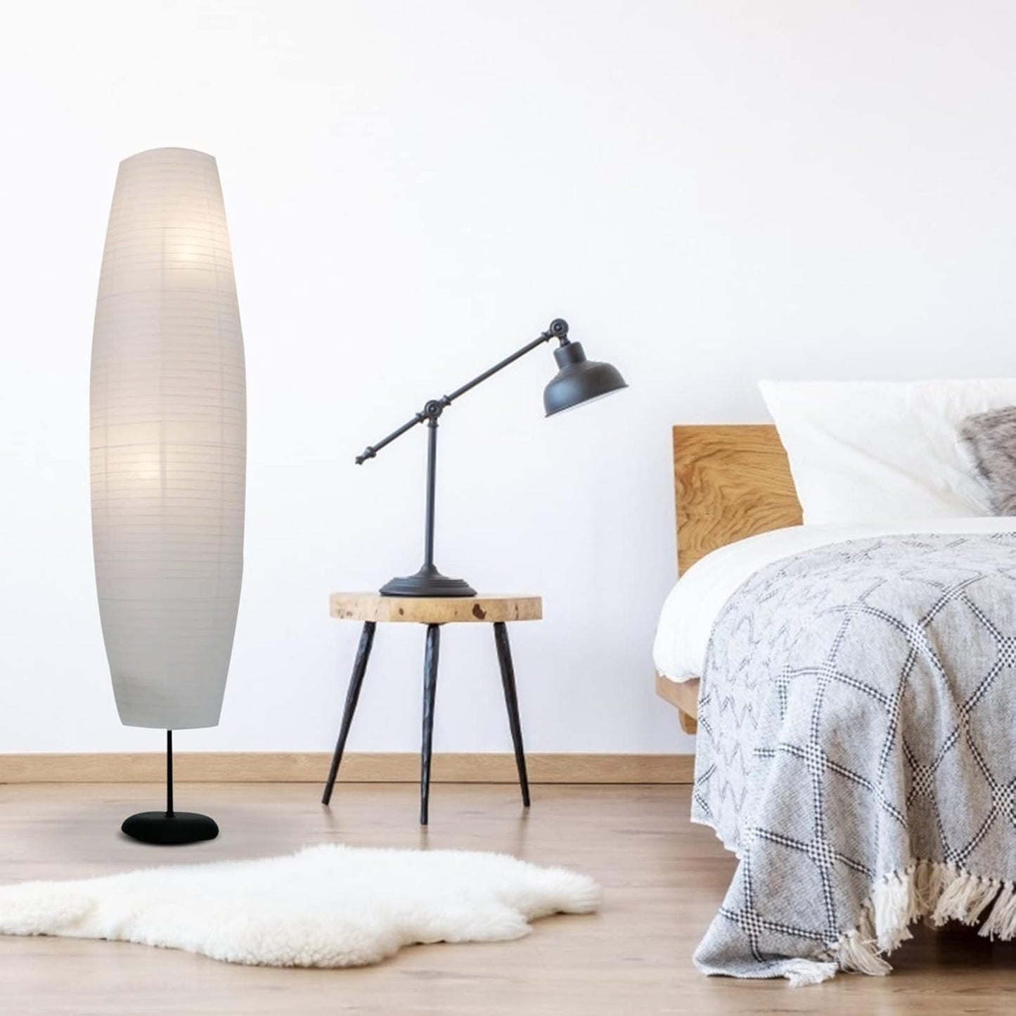 Lurrose Paper Floor Lamp Shade Contemporary Floor Lamps Japanese Style Standing Lamps Shade for Bedside Floor Lamp Living Room White