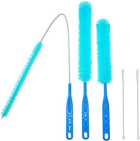 5 Pack Cleaning Brush Set, Bendable Sewer Drain Brush, Long Handle Pipe Cleaner & Straw Brush for Deep Cleaning Kitchen, Bathroom, Sink, Shower and Tub Hair Clogs