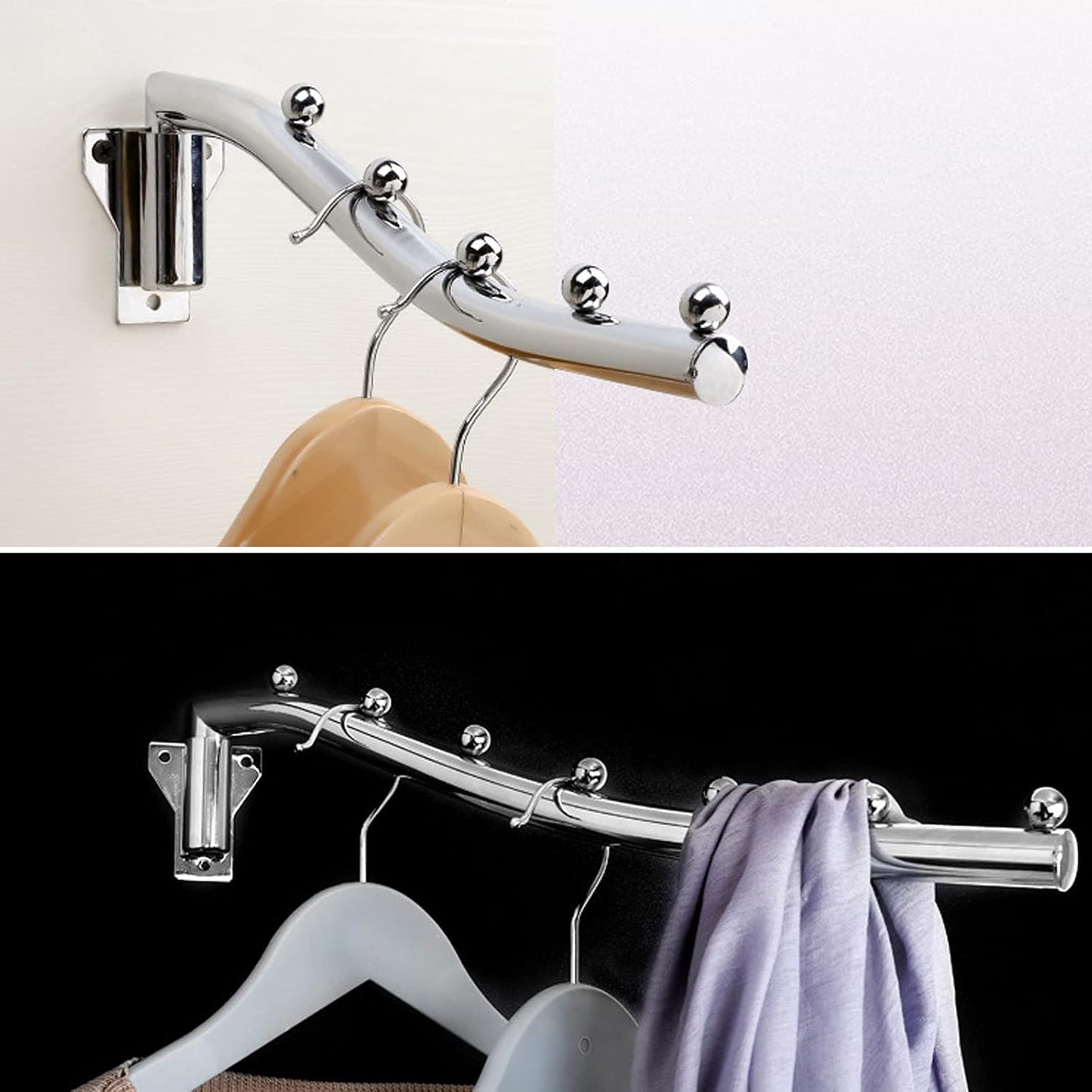 Mounted Folding Clothes Hanger Rack, Stainless Steel Laundry Hanger Dryer Rack with Swing Arm Holder Space Saving Clothes Hook Closet Storage Organizer Heavy Duty Drying Rack with 7 Hooks Coat Rack