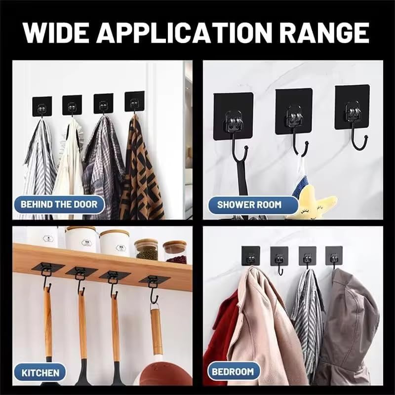 Luxe Hooks, Heavy Duty Wall Hooks, Waterproof Self Adhesive Hooks for Bathroom, Kitchen, Shower & Office, No Drill Wall Hooks for Towels, 10 Counts. (10, Transparent)