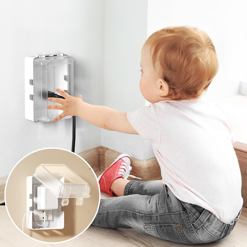Mom's Choice Gold Awards Winner - EUDEMON 1 Pack Updated Baby Safety Electrical Outlet Cover Box Childproof Plug Cover - More Space for Large Plugs Easy to Install & Use (White)
