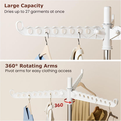 Abiglifty Rotatable and Foldable Clothes Drying Rack, Space Saving Free Standing Laundry Drying Rack for Indoor, Balcony, 1 Layer