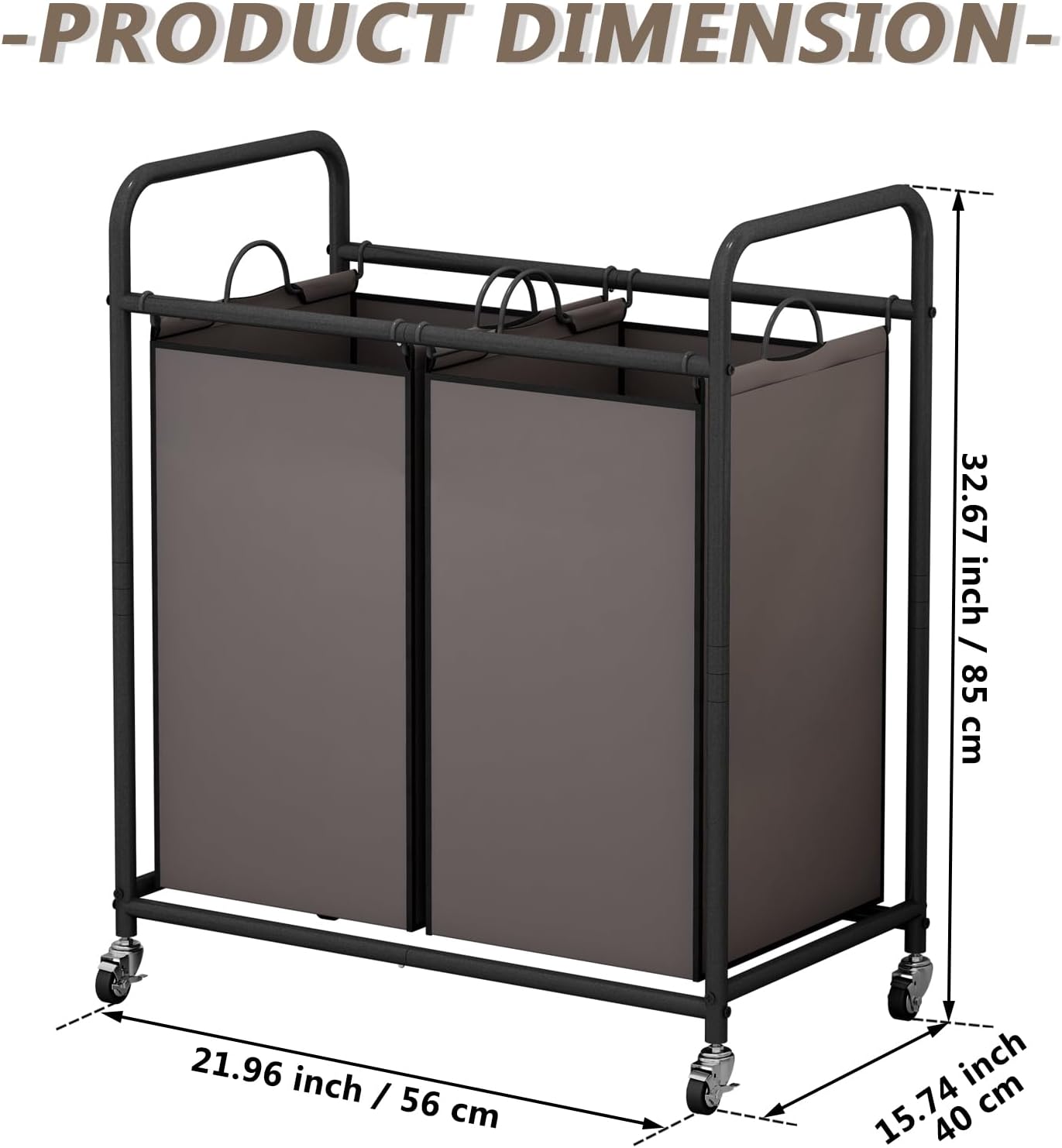 SUOERNUO Laundry Sorter Basket 2 Bag Laundry Hamper Cart with Rolling Lockable Wheels and Removable Bags Laundry Organizer Cart for Clothes Storage, Assorted