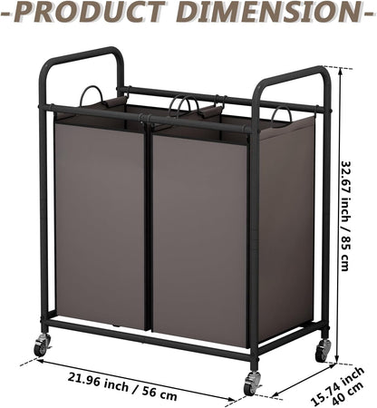 SUOERNUO Laundry Sorter Basket 2 Bag Laundry Hamper Cart with Rolling Lockable Wheels and Removable Bags Laundry Organizer Cart for Clothes Storage, Assorted