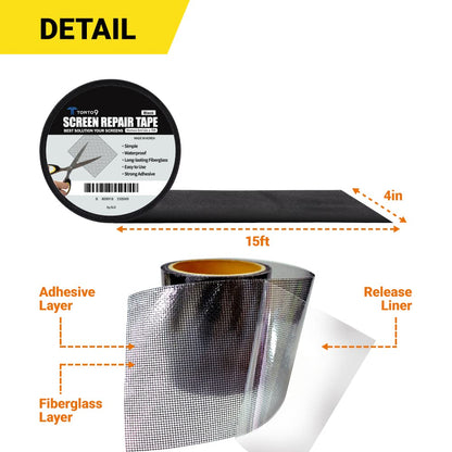 TORTO9 Window Screen Repair Kit, 3-Layer Strong Adhesive & Waterproof Tape Fiberglass Covering mesh (Black, 2 Inch x 6.5 FT)