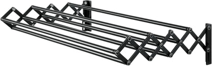 mDesign Steel Wall Mount Accordion Expandable Retractable Clothes Air Drying Rack - 8 Bars for Hanging Garments - Mounted Organizer for Laundry/Utility Room, Bathroom, Garage, Bardo Collection, Black