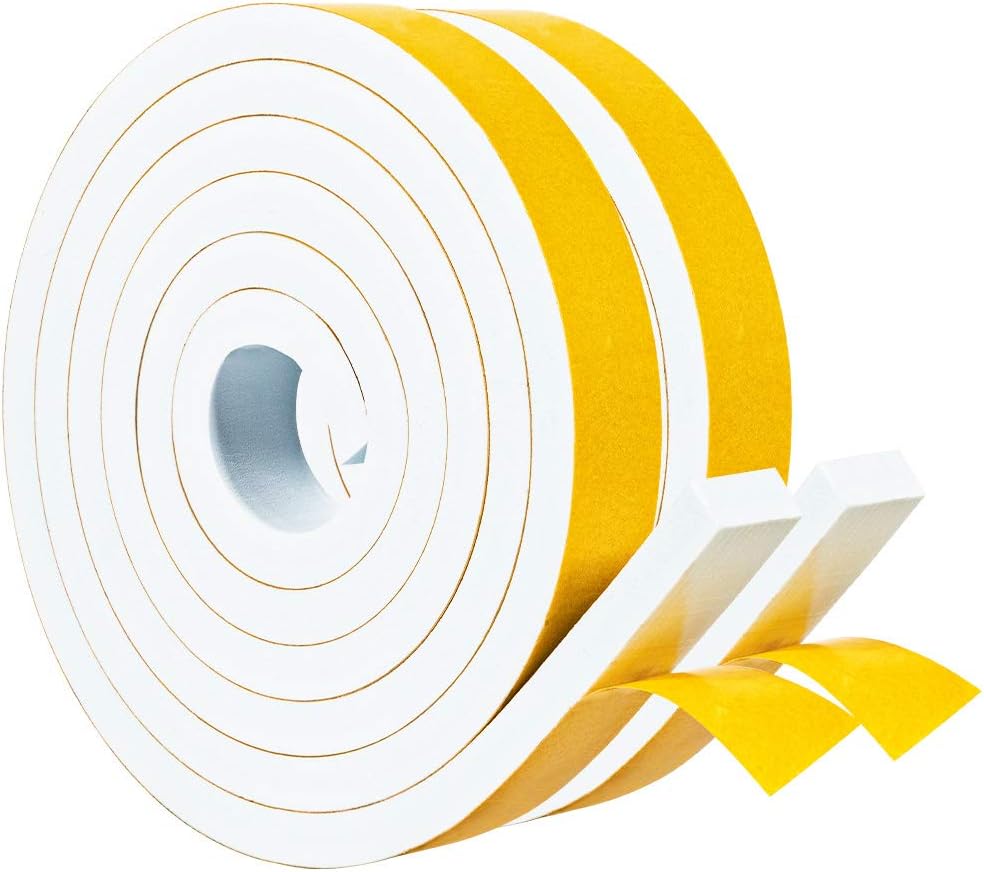 Yotache Weather Stripping Door Seal Strip White 3/8" x1/8", 50Ft Total, Foam Insulation Tape Gasket for Door Frame and Windows, 3 Rolls x 16.5Ft